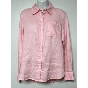 H&M Shirt 100% Linen Button Front Long Sleeve Casual Pink Pocket Women’s XS